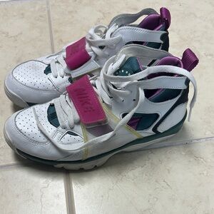 Nike White High-Top Sneakers with Pink and Teal Accents